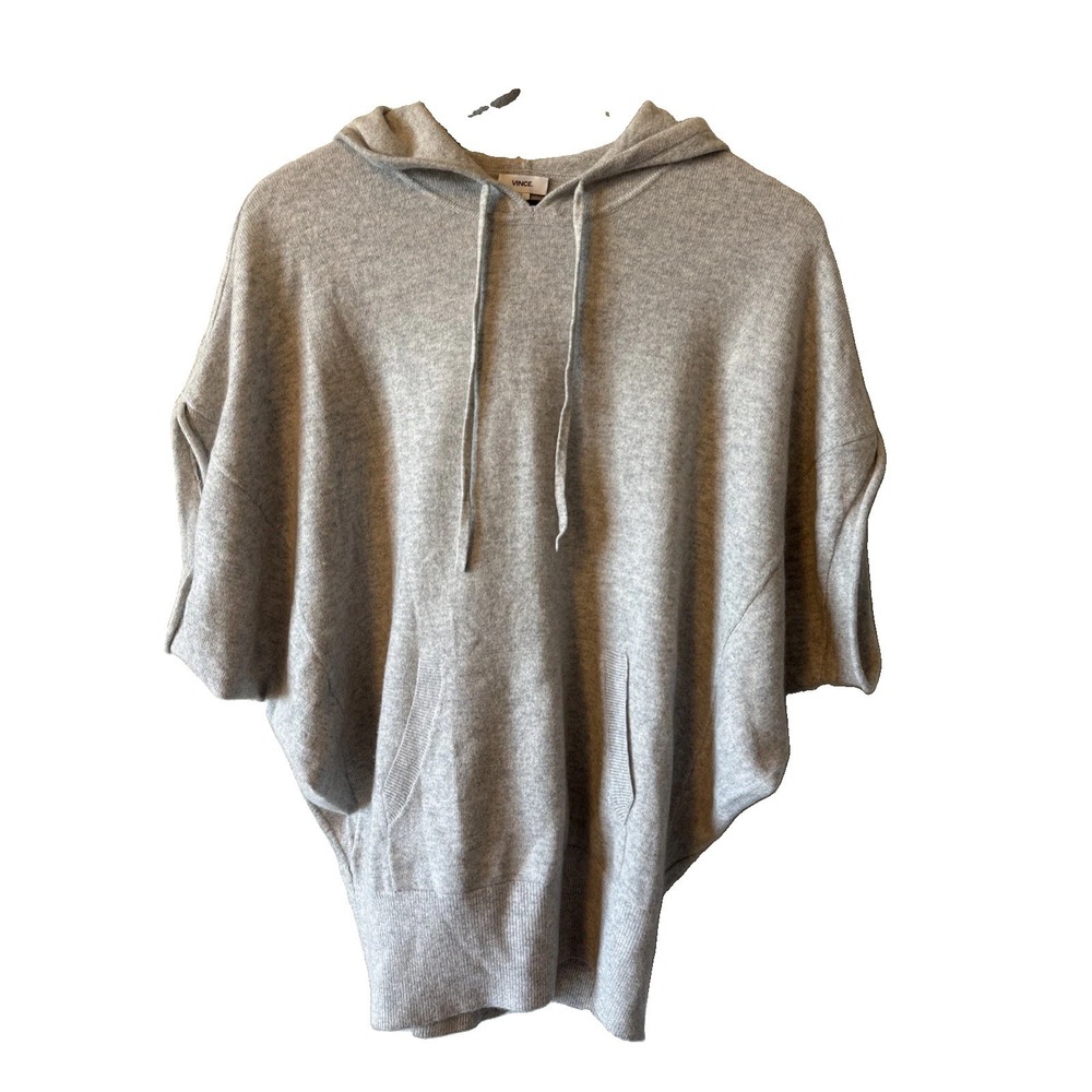 Vince Gray 100% Cashmere Hoodie Short Sleeve Oversized Sweater Size Small